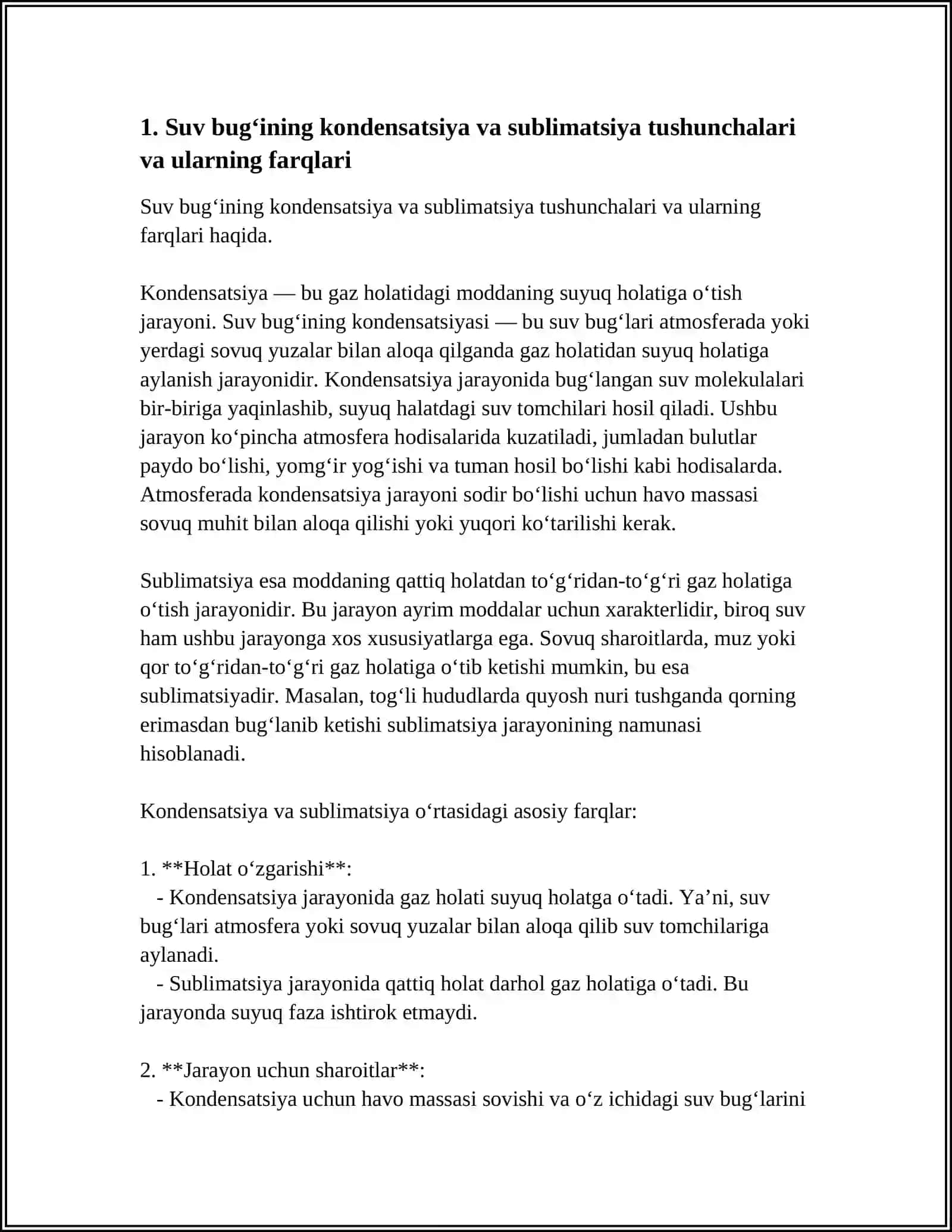 ATMOSFERADA SUV BUGʻINING KONDENSATSIYA VA SUBLIMATSIYASI SHARTLARI 4