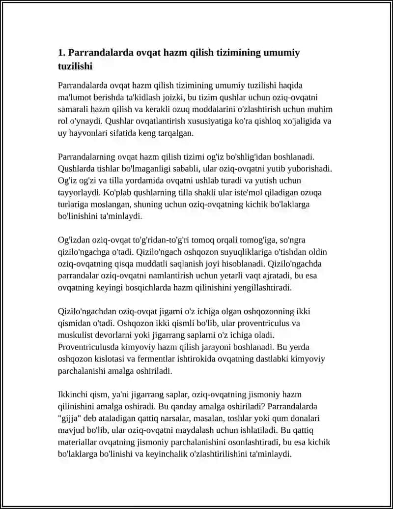 PARRANDALARDA OZIQA HAZMINING O'ZIGA XOS XUSUSIYATLARI 4