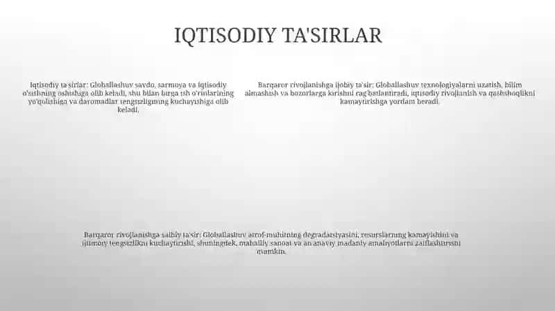 Barqaror Taraqqiyotni TaʼMinlashda Globallashuvning Ijobiy Va Salbiy YoʻNalishlari 4