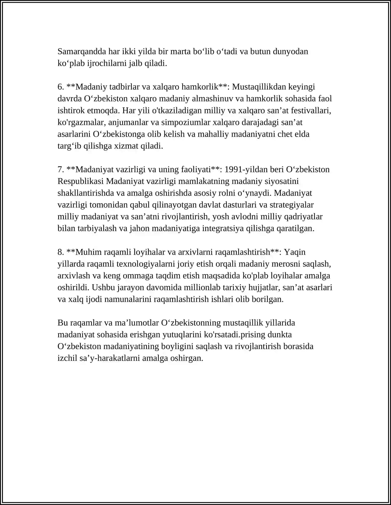 MUSTAQILLIK YILLARIDA OʻZBEKISTONDAGI MA'NAVIYAT VA MADANIY TARAQQIYOTI 4
