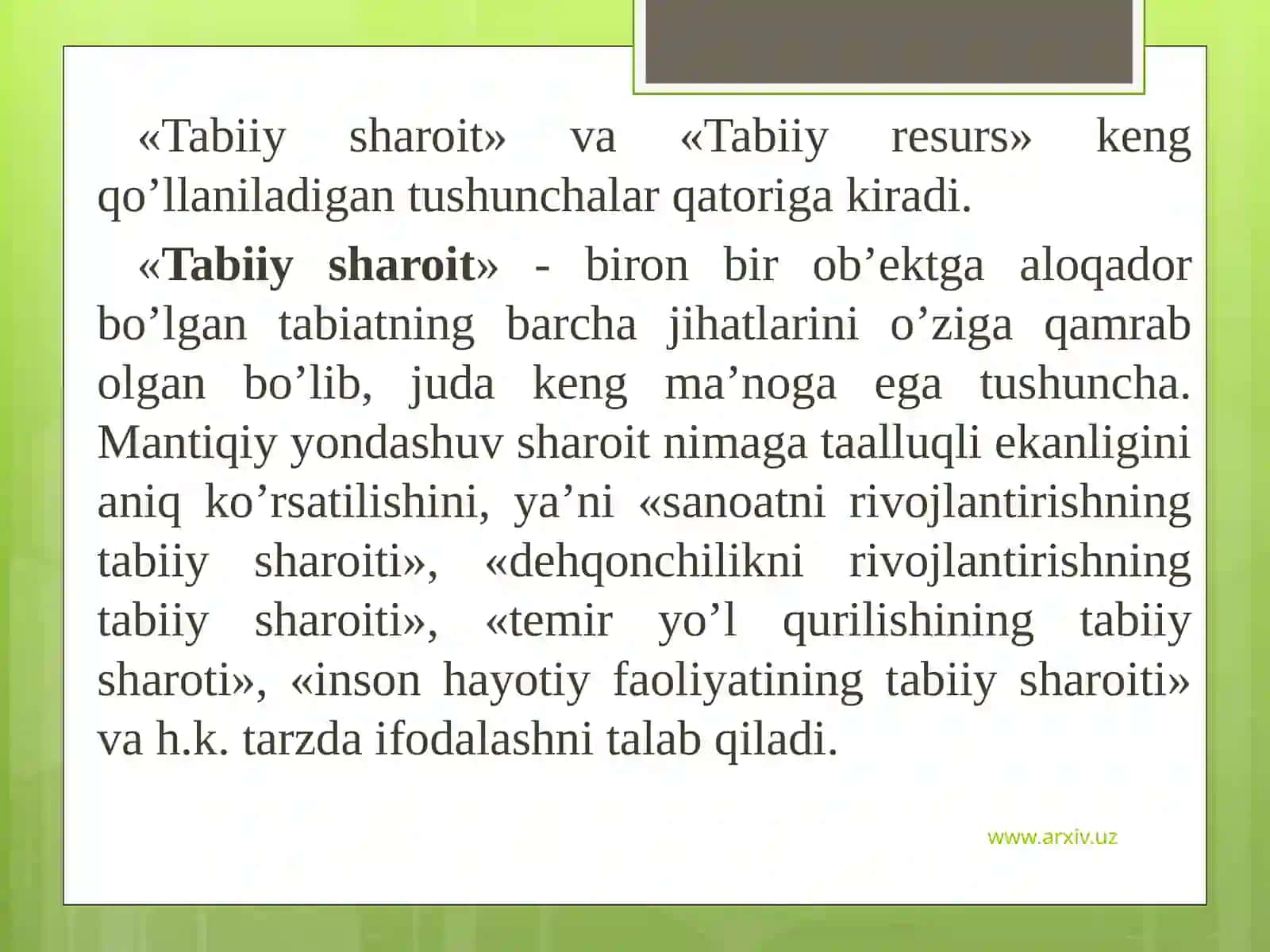 Tabiiy resurslar va ulardan oqilona foydalanish 4