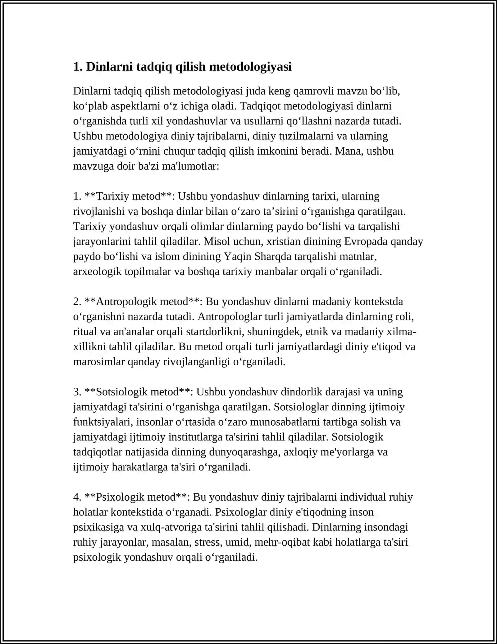 DINLARNI TATBIQ ETISH METODOLOGIYASI: TIPOLOGIK, QIYOSIY, TARKIBIY-FUNKSIONAL, GENETIK TAHLIL. QIYOSIY DINSHUNOSLIK METODLARI 4