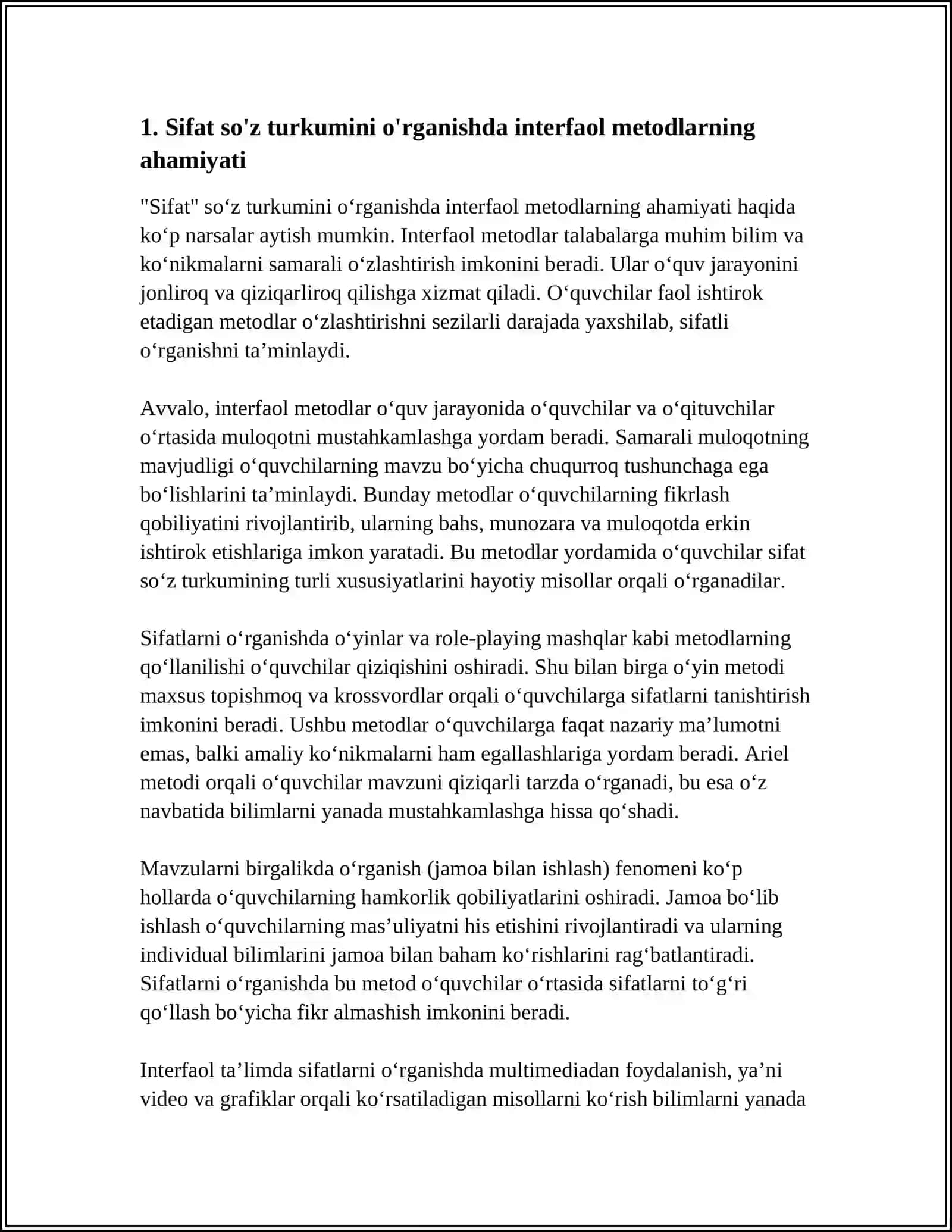 Sifat so'z turkumini o'rganishda interfaol metodlardan samarali foydalanish 4
