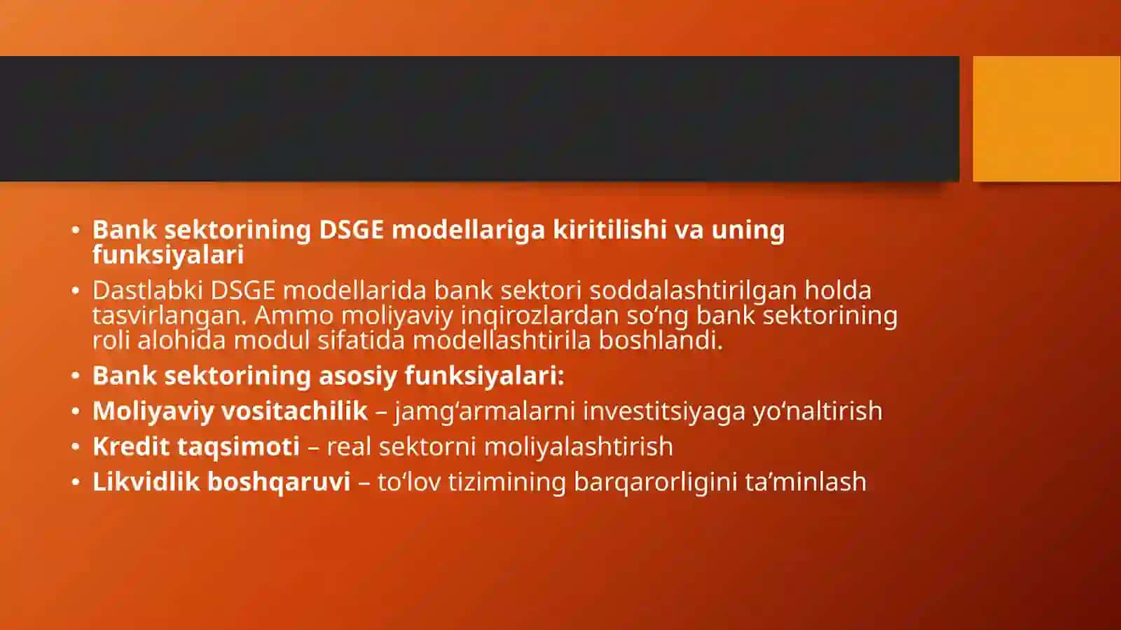 Bank soxasidagi DSGE modellari 4