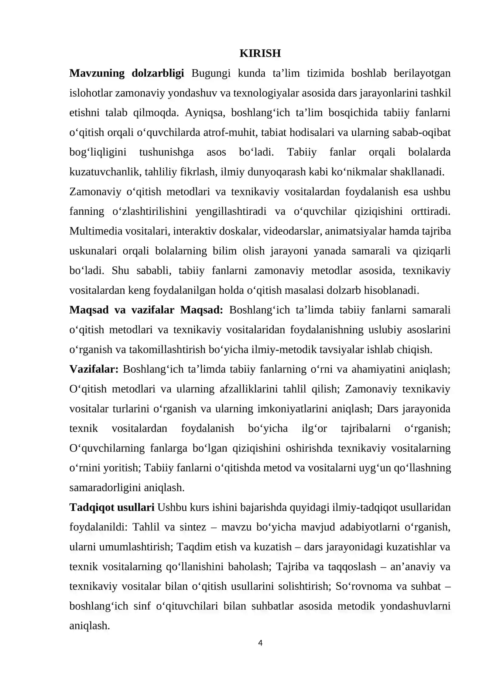 BOSHLANG'ICH TALIM TABIIY FANLARINI O'QITISH METODLARI VA VOSITALARI O’QITISHNING TEXNIKAVIY VOSITALARI 4