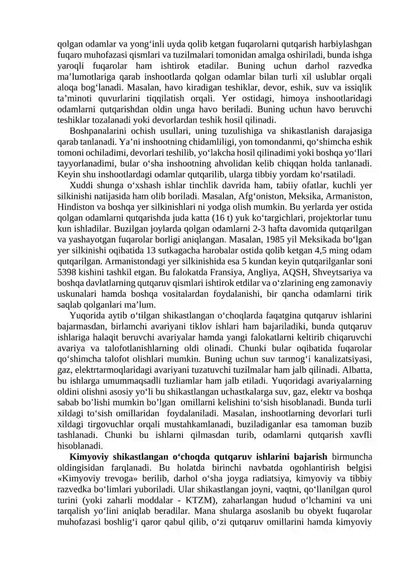 Favqulodda vaziyatlarda iqtisodiy tarmoqlarida qutqaruv va birlamchi tiklov ishlarini tashkil etish 4