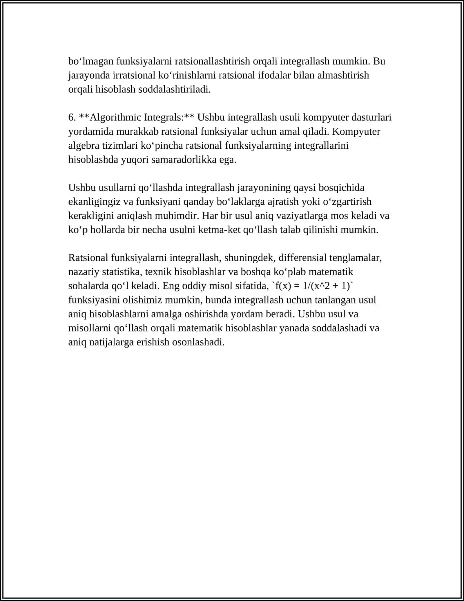 RATSIONAL FUNKSIYALARNI INTEGRALLASH 4