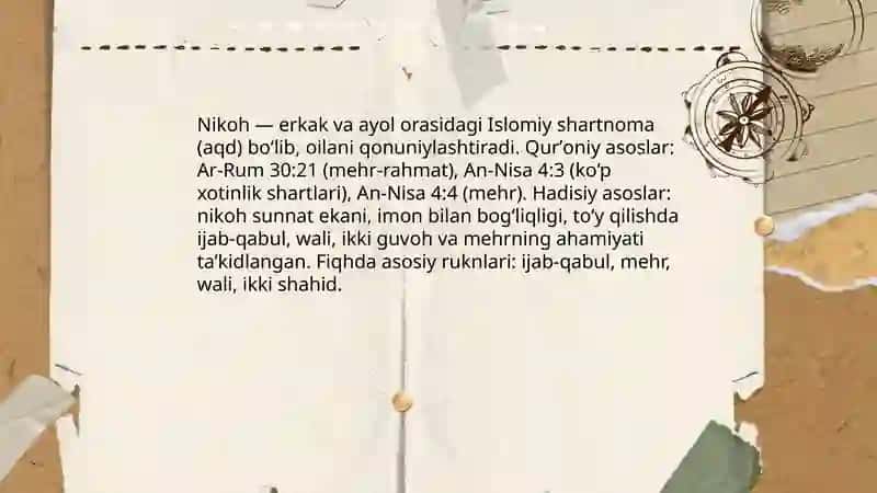Islom huquqshunosligida oila nikoh, taloq, idda zihor tushunchalarini tariflash va taqdimot tayyorlash 4