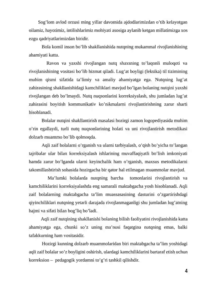 Aqli zaif bolalar bilan olib boriladigan logopedik ishlarning óziga xos xususiyati 4