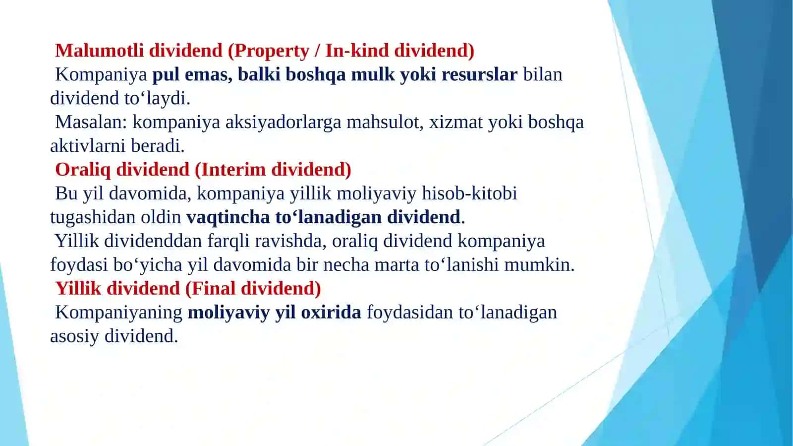 AKSIYADORLIK JAMIYATLARINING DIVIDEND SIYOSATI 4