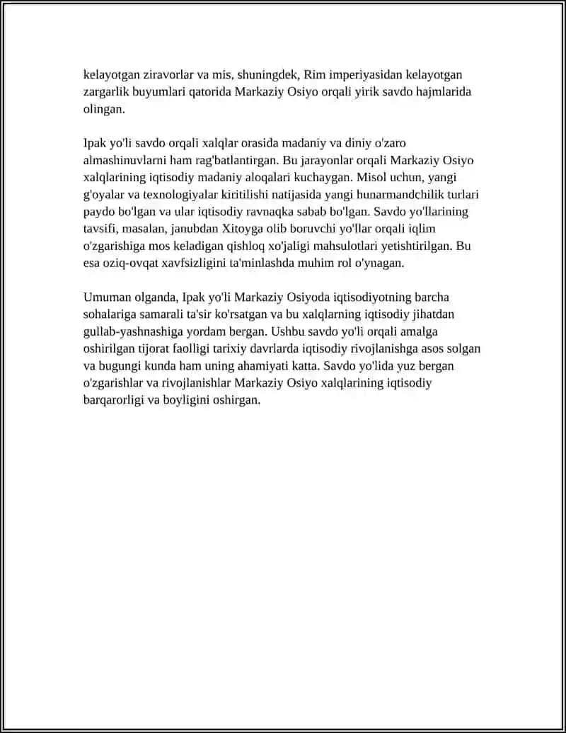 10-BUYUK IPAK YOʻLINING MARKAZIY OSIYODA IQTISODIY MUNOSABATLAR RIVOJLANISHDAGI OʻRNI 4