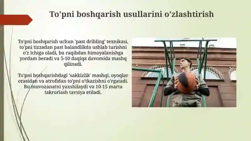 Bosketbol uyindan harakatlanish va tupni boshqarishning texnika usullari 4