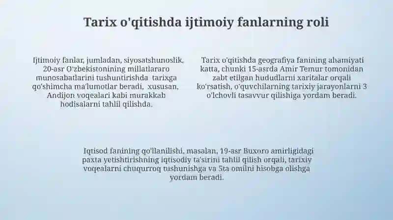 Tarix o'qitish metodikasi fanining boshqa fanlar bilan bog'liqligi 4