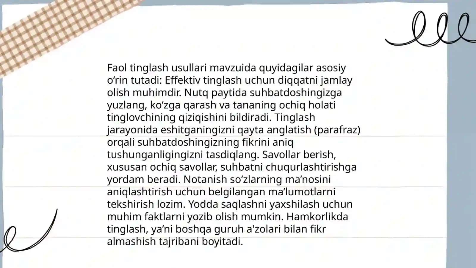 Muloqotda tinglash va suhbatlashish faolligi darajalari 4