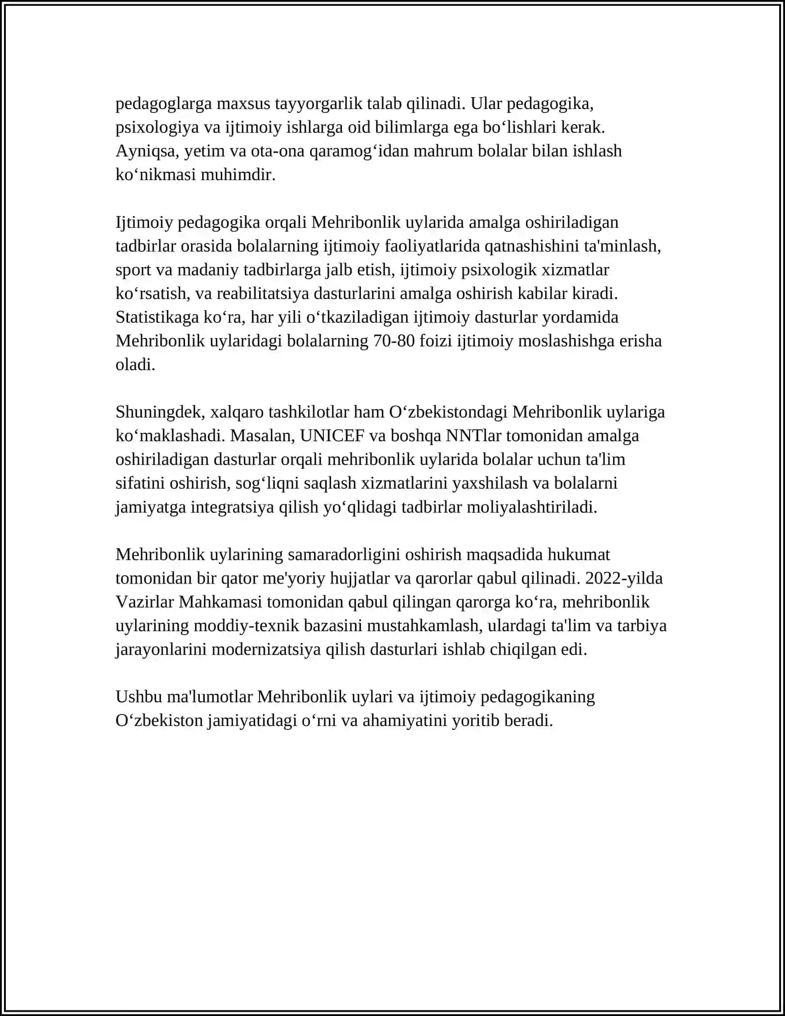 ﻿﻿﻿MEHRIBONLIK UYLARIDAGI IJTIMOIY PEDAGOGIK FAOLIYAT 4