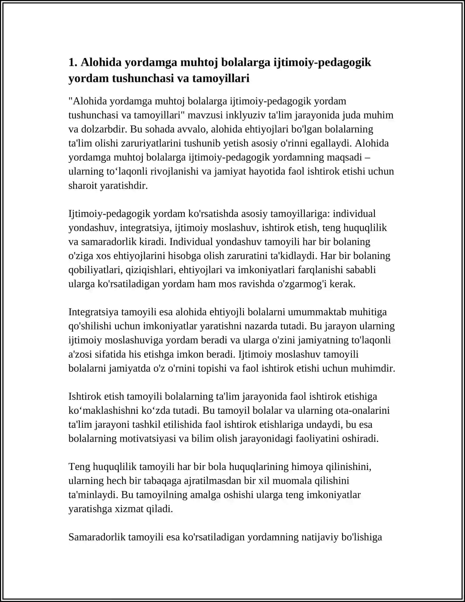 ALOHIDA YORDAMGA MUHTOJ BOLALARGA IJTIMOIY PEDAGOGIK YORDAM TASHKIL ETISHNING SHAKL METOD VOSITALARI INKLUZIV TALIM 4
