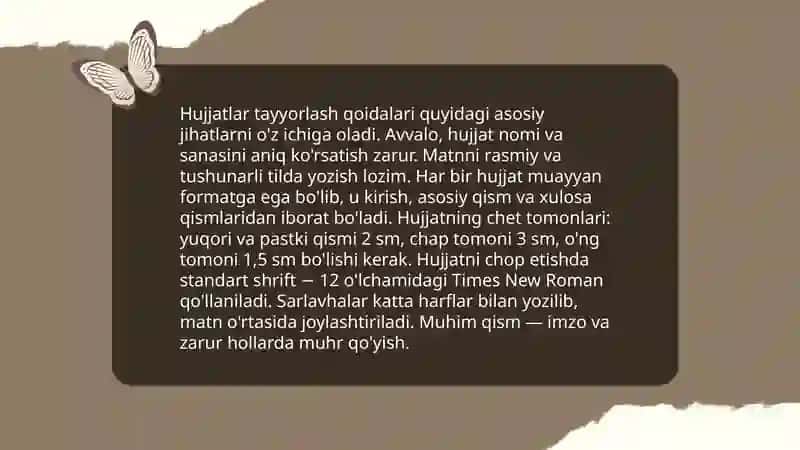 Hujjatlar ustida ishlash tartiboti. Hujjatlar ijrosini nazorat qilish. 4