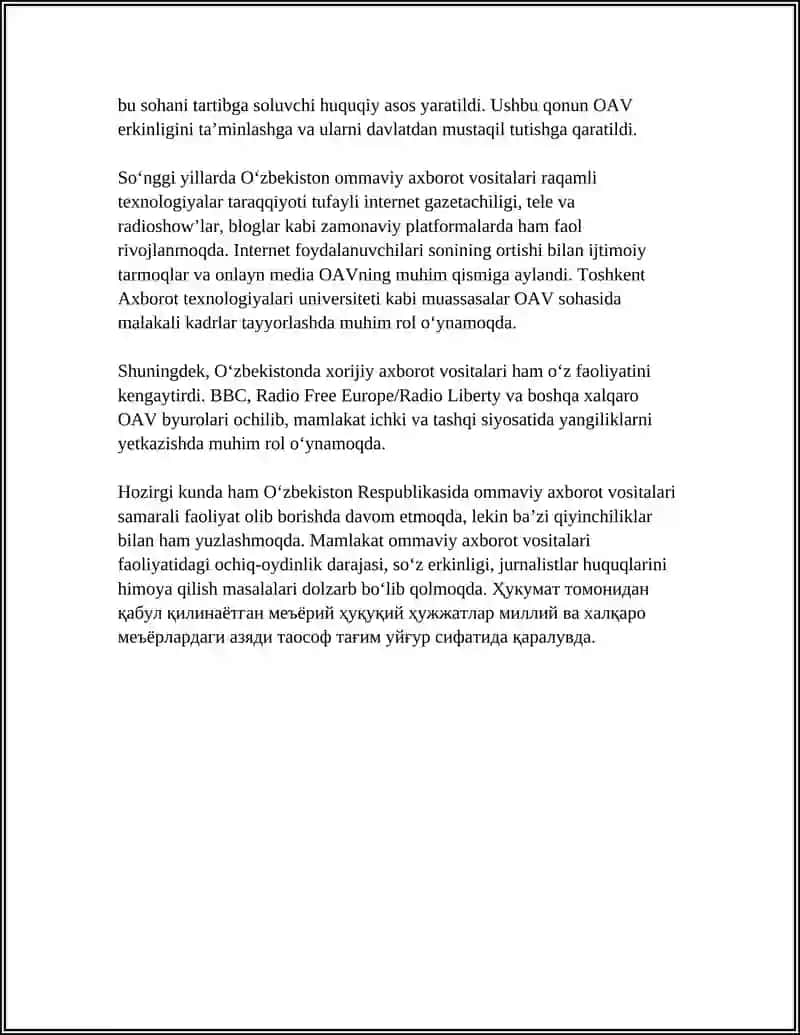 Oʻzbekiston Respublikasida ommaviy axborot vositalari tarixiy rivojlanishi 4