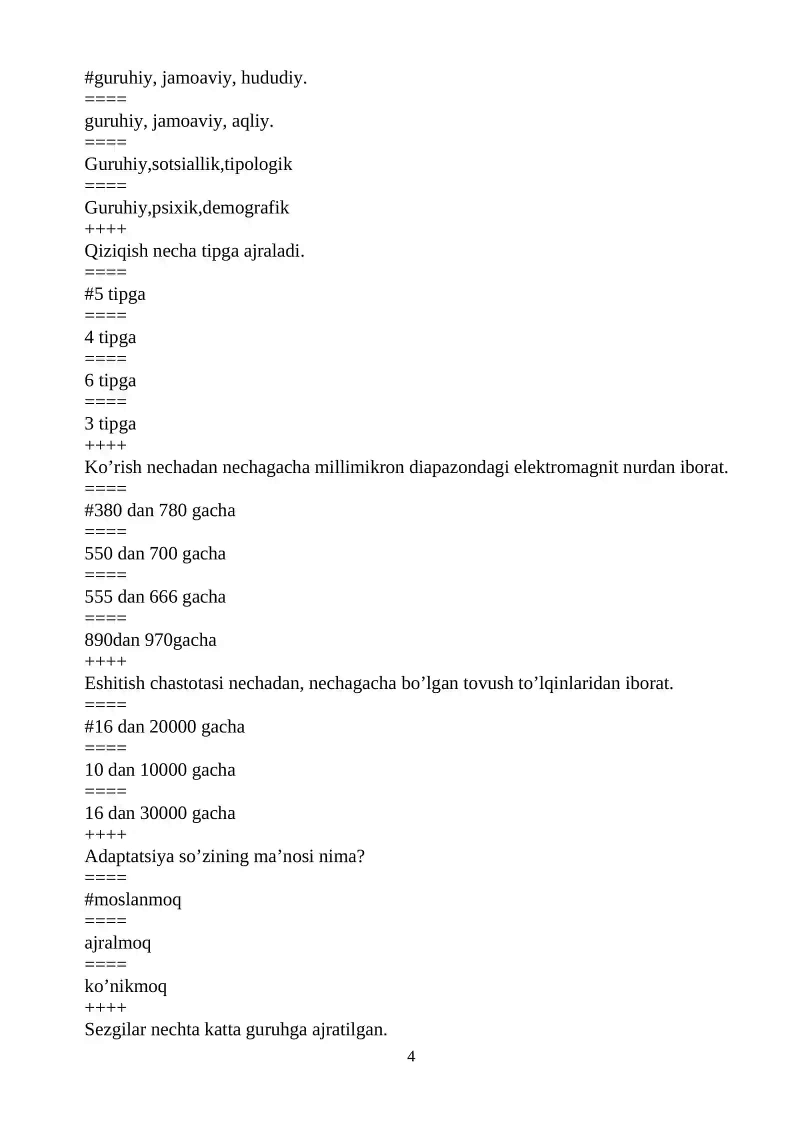 UMUMIY PSIXOLOGIYA FANIDAN TESTLARI 4