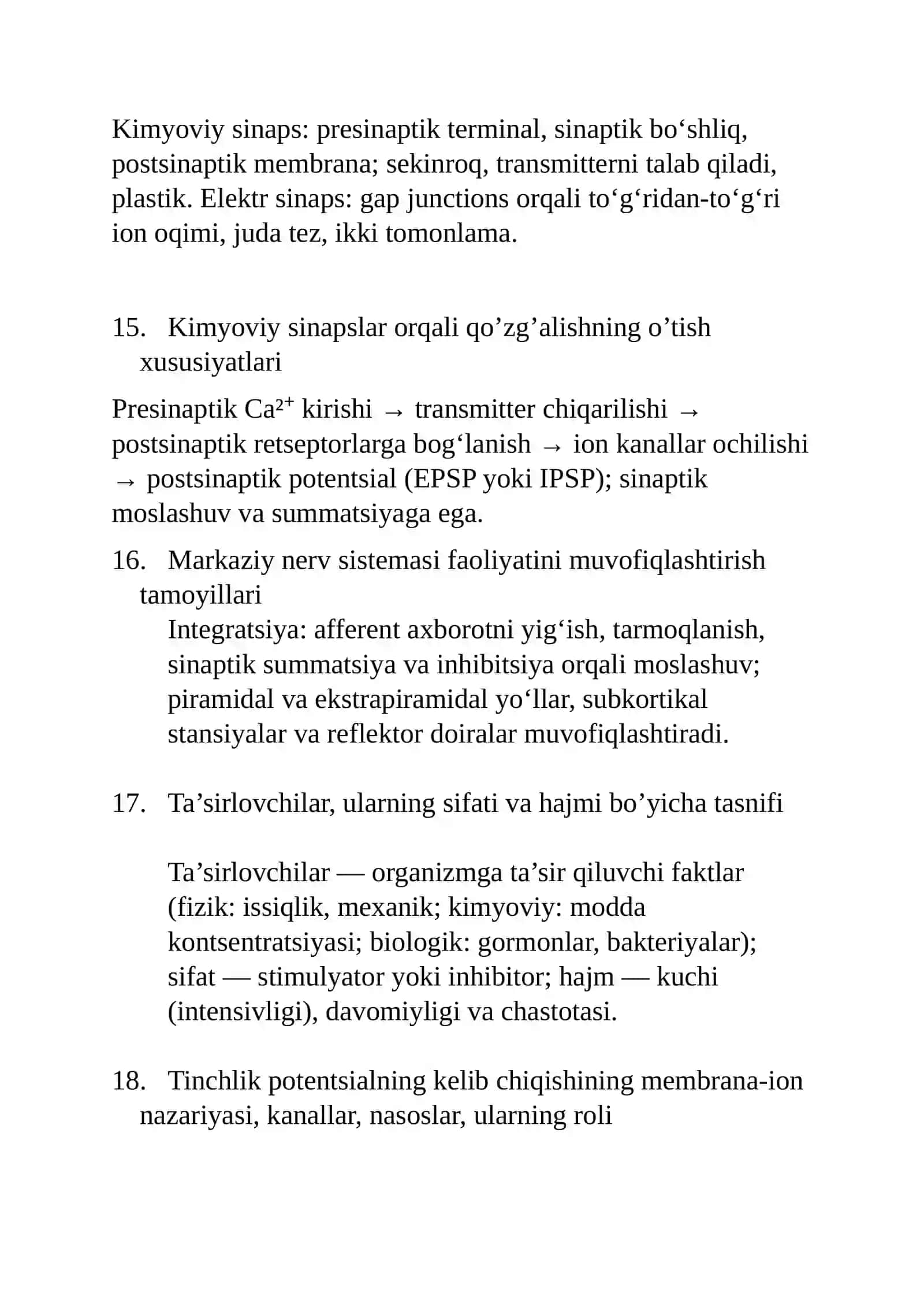 Normal Fiziologiya fanidan ON Savollariga Qisqacha Javobla 2 kurs 4