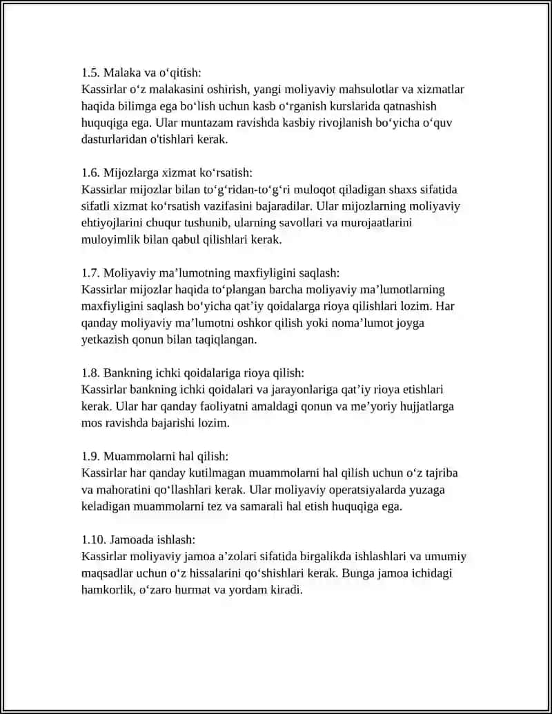 BANK KASSIRLARINING HUQUQLARI VA MAJBURIYATLARI 4
