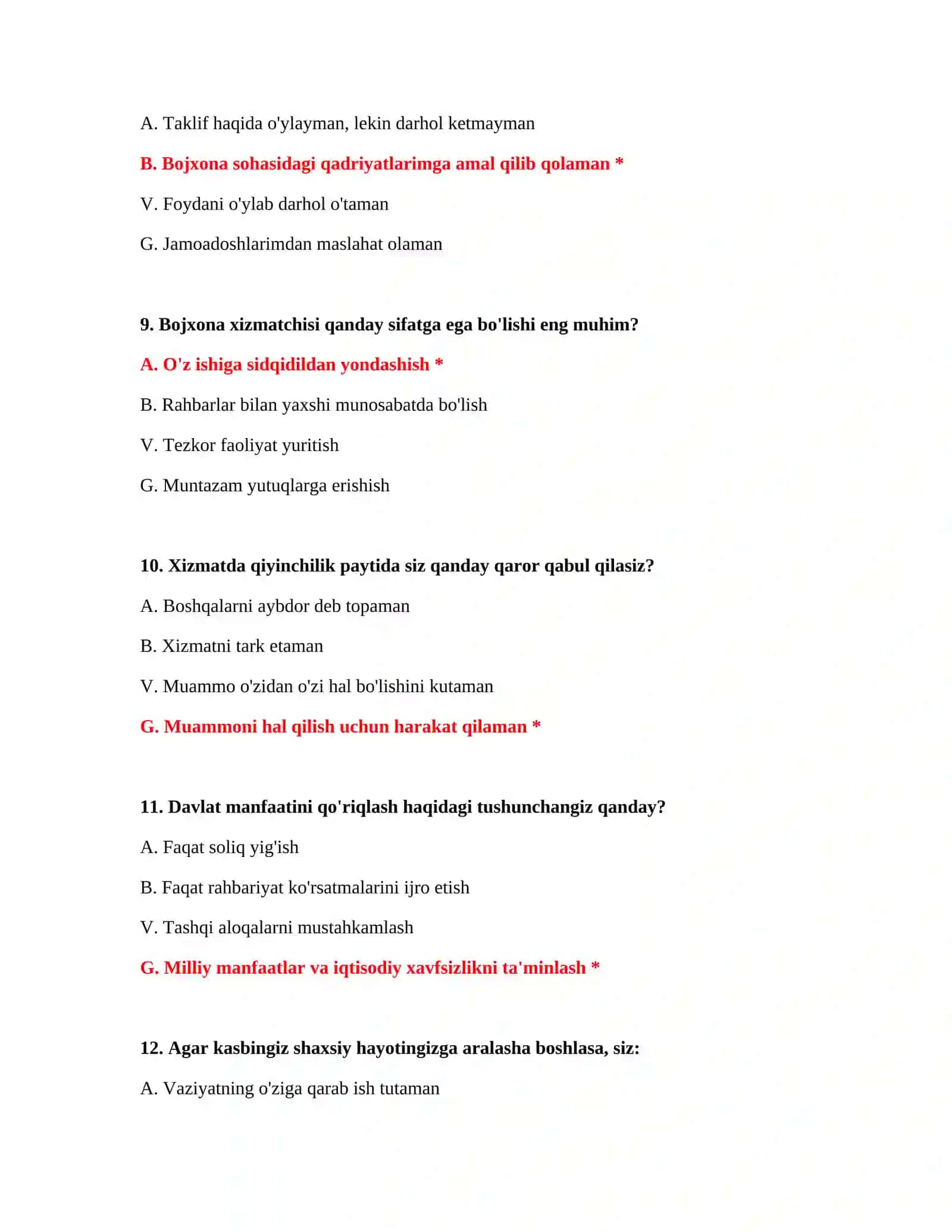 Bojxona imtihon savollari PDF 4