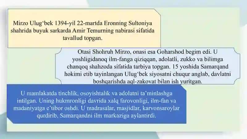 Mirzo Ulug‘bek – buyuk davlat arbobi, buyuk olim SLAYD 4