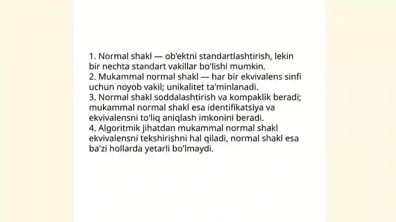 Mukammal normal shakllar: taʼrif va terminologiya 4