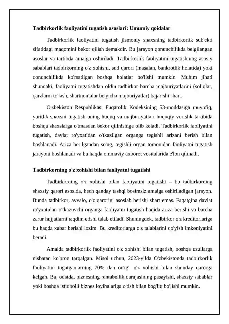 Tashkilotning tadbirkorlik faoliyatini tugatish 4