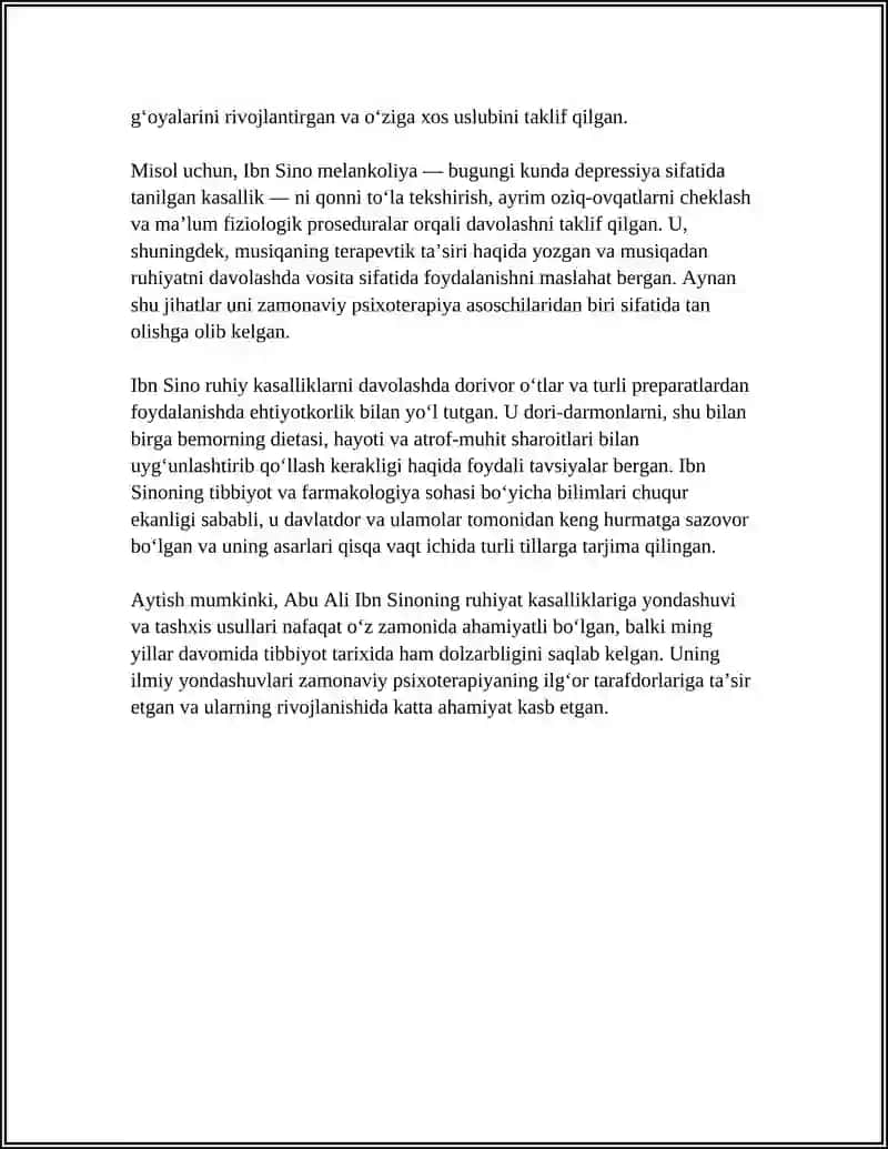 ABU ALI IBN SINNING PSIXOTERAPEFTIK USULARI BLAN DAVOLASH BORASIDAGI FIKRLARI 4