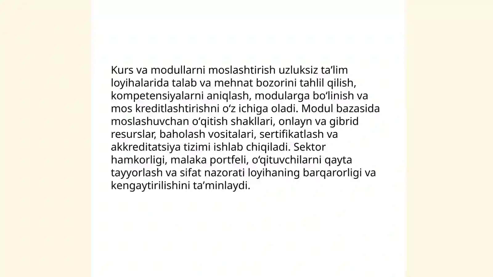 Uzluksiz ta’limdagi tendensiyalarning ta’lim tizimiga mos bo‘lishi metodikasini o‘zlashtirish 4