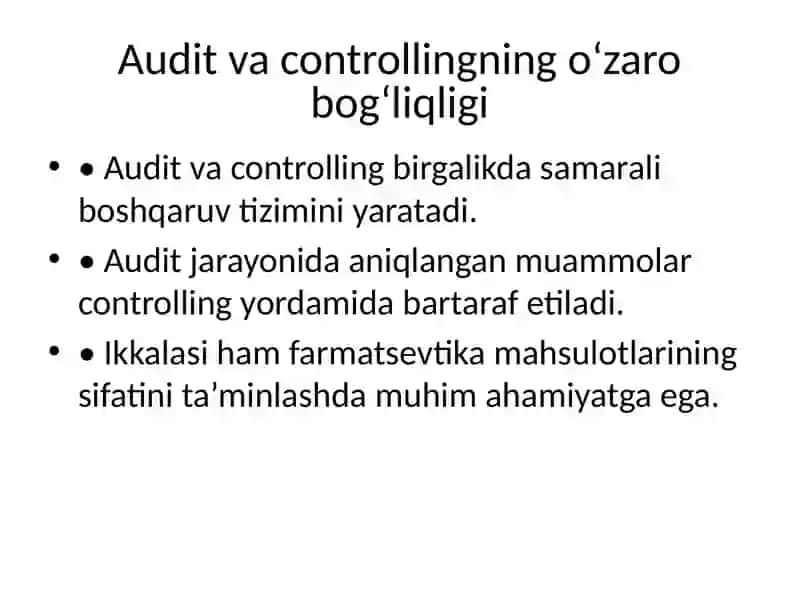 Farmatsevtika sohasida audit va controlling 4