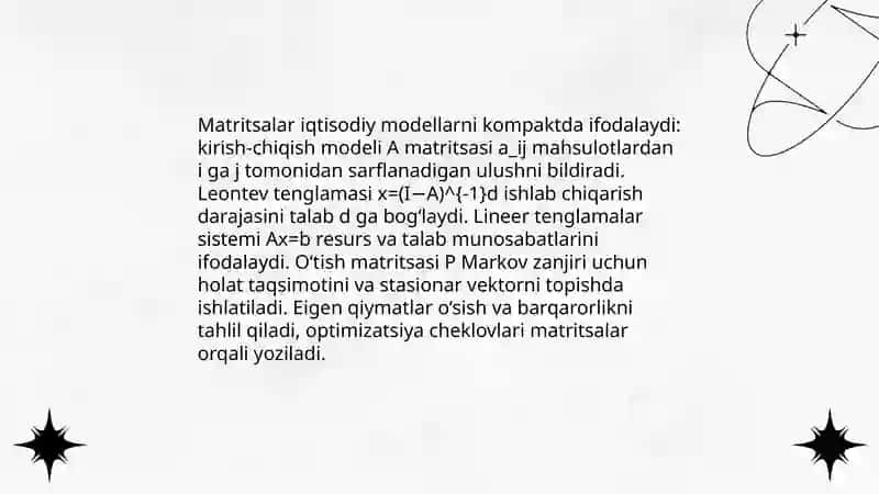 Chiziqli algebra elementlari va ularning iqtisodiyotdagi tatbiqi 4