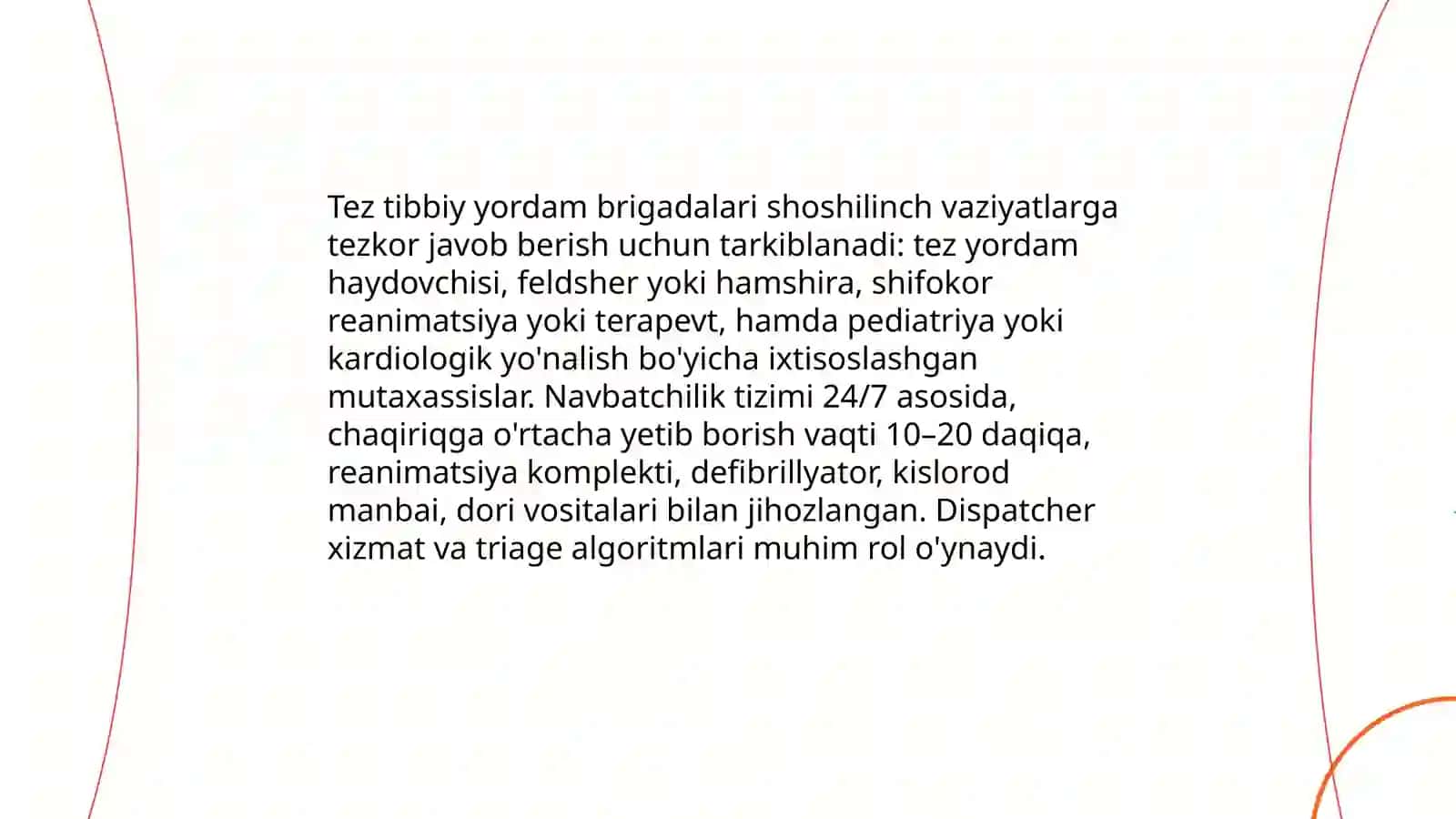 Shoshilinch tibbiy xizmat va ixtisoslashtirilgan markazlar faoliyati Ergashboyeva Madinabonu 4