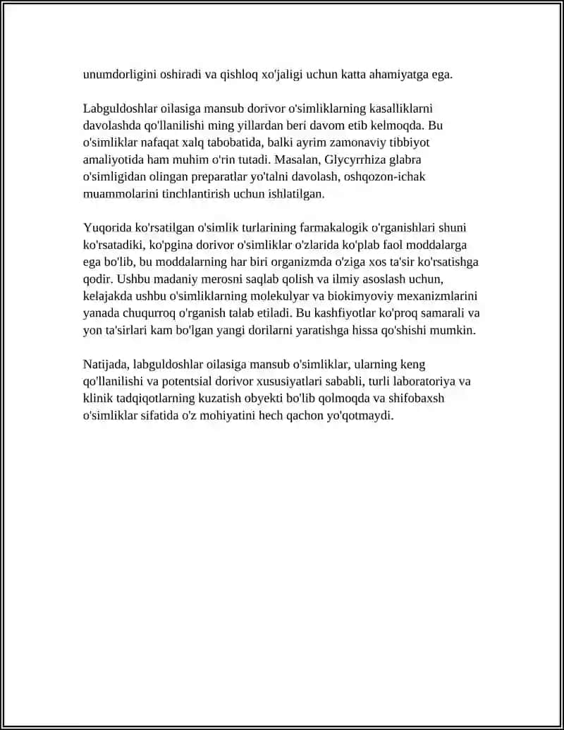 REFERAT Mavzu: LABGULDOSHLAR VA RANOGULDOSHLAR OILALARIGA MANSUB DORIVOR OʻSIMLIKLAR 4