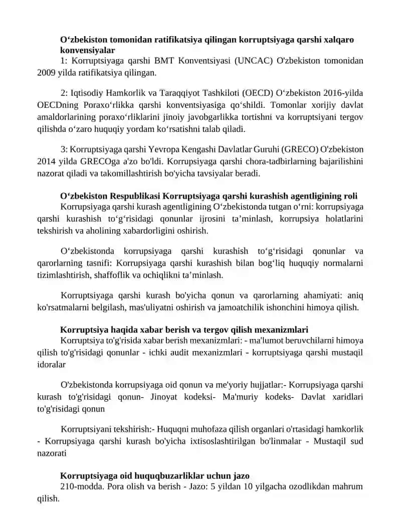 O'Zbekistonda Korrupsiyaga Oid Qonunlar Va Qarorlar Tasnifi 4