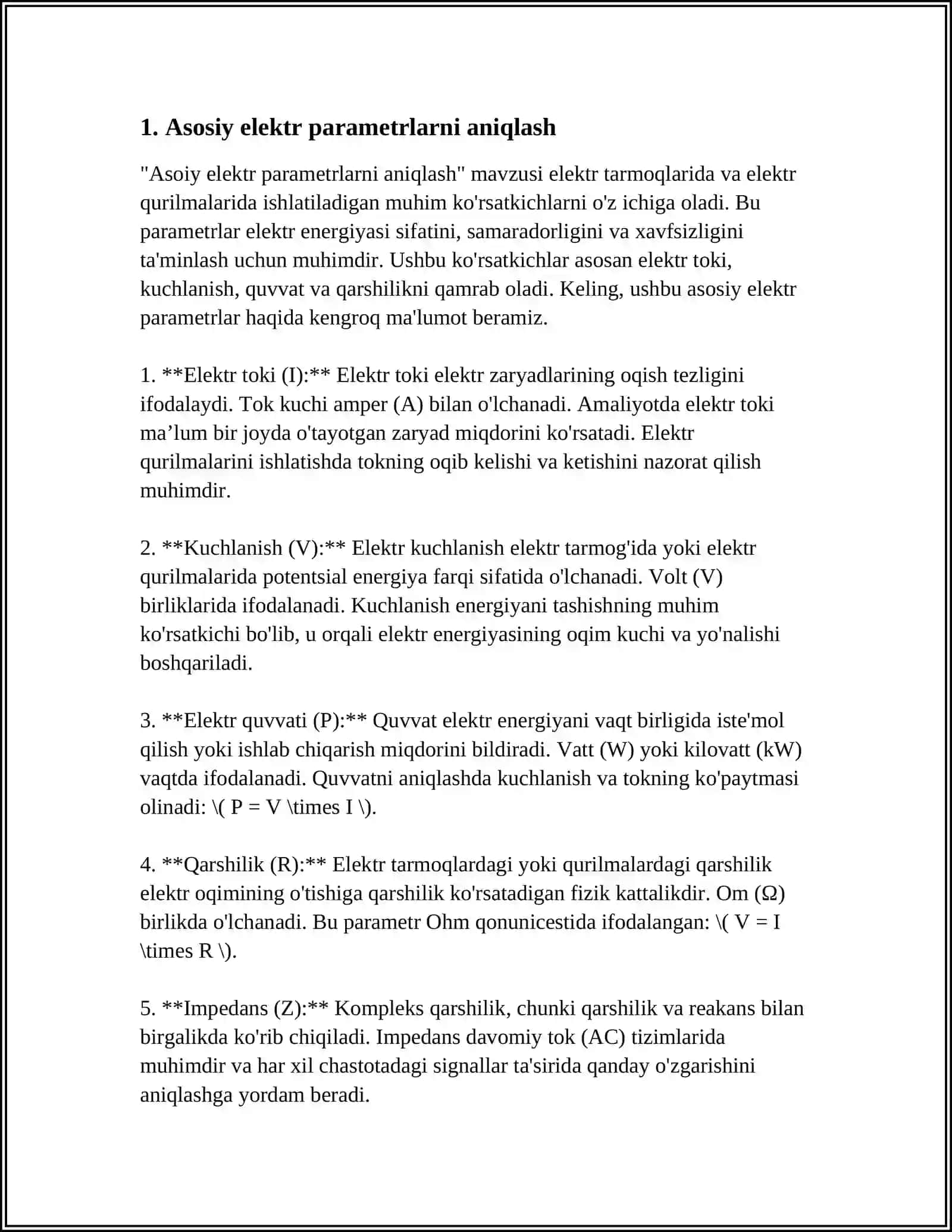 ELEKTRONIKA FANIDAN FIZIK PARAMETRLARNI PROTSEDURA-FUNKSIYALARI YORDAMIDA MAPLE TIZIMIDA DASTURINI YARATISH 4