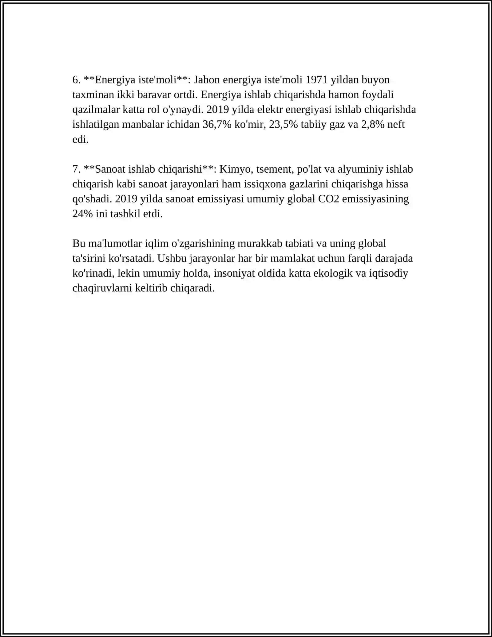 GLOBAL IQLIM OʻZGARISHI, UNING OQIBATLARI VA QARSHI KURASHISH CHORA TADBIRLARI 4
