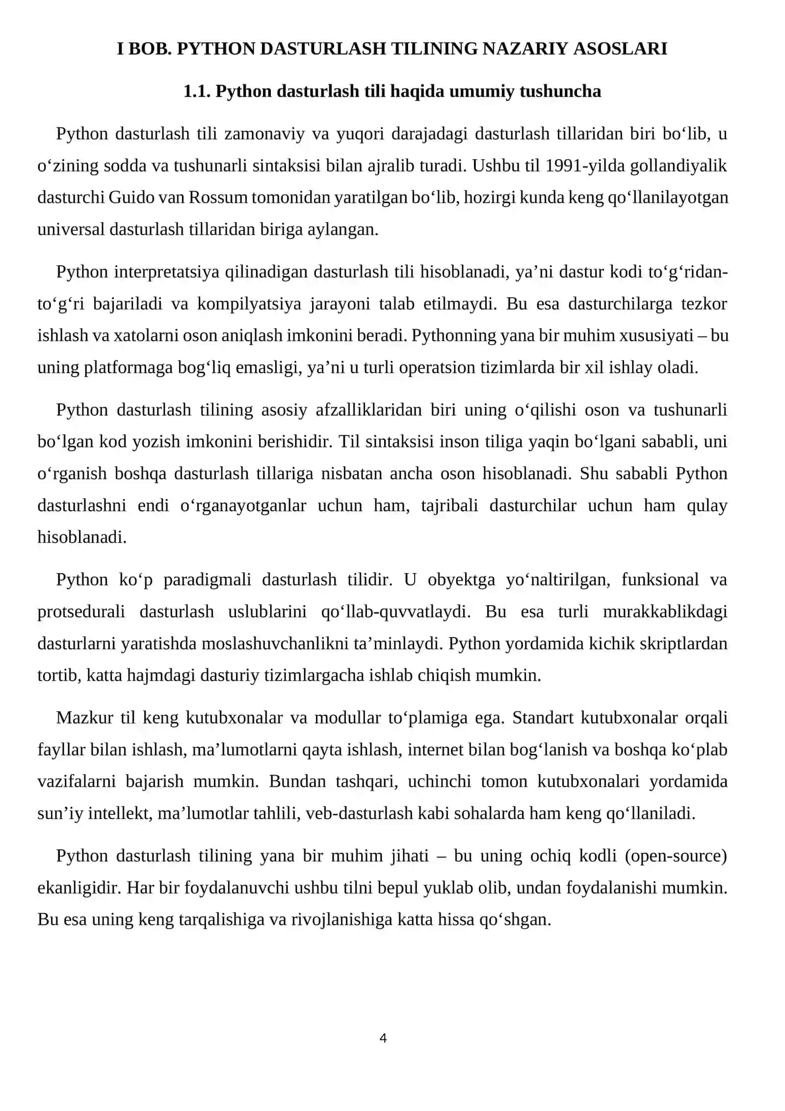 PYTHON DASTURLASH TILINING NAZARIY ASOSLARI 4