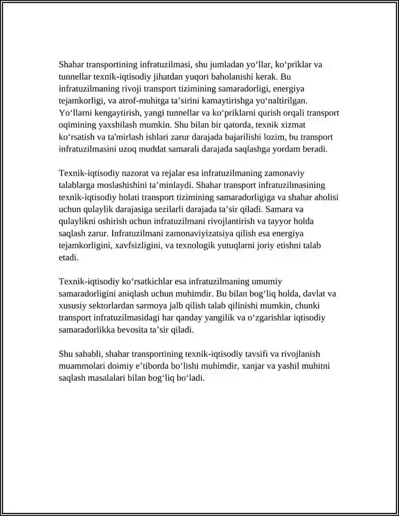 Shahar Transportining Texnik-Iqtisodiy Tavsifi va Rivojlanish Muammolari 4