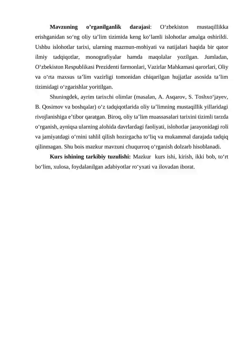 MUSTAQILLIK YILLARIDA OLIY TA’LIM MUASSASSALARI TARIXINI O’RGANISH MASALALARI 4