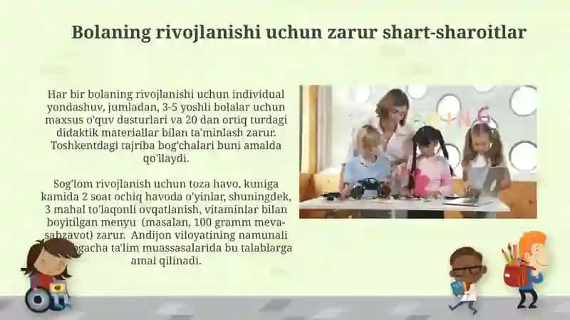 Maktabgacha ta’lim tashkilotida rivojlantiruvchi muhit va unga qo`yiladigan talablar 4