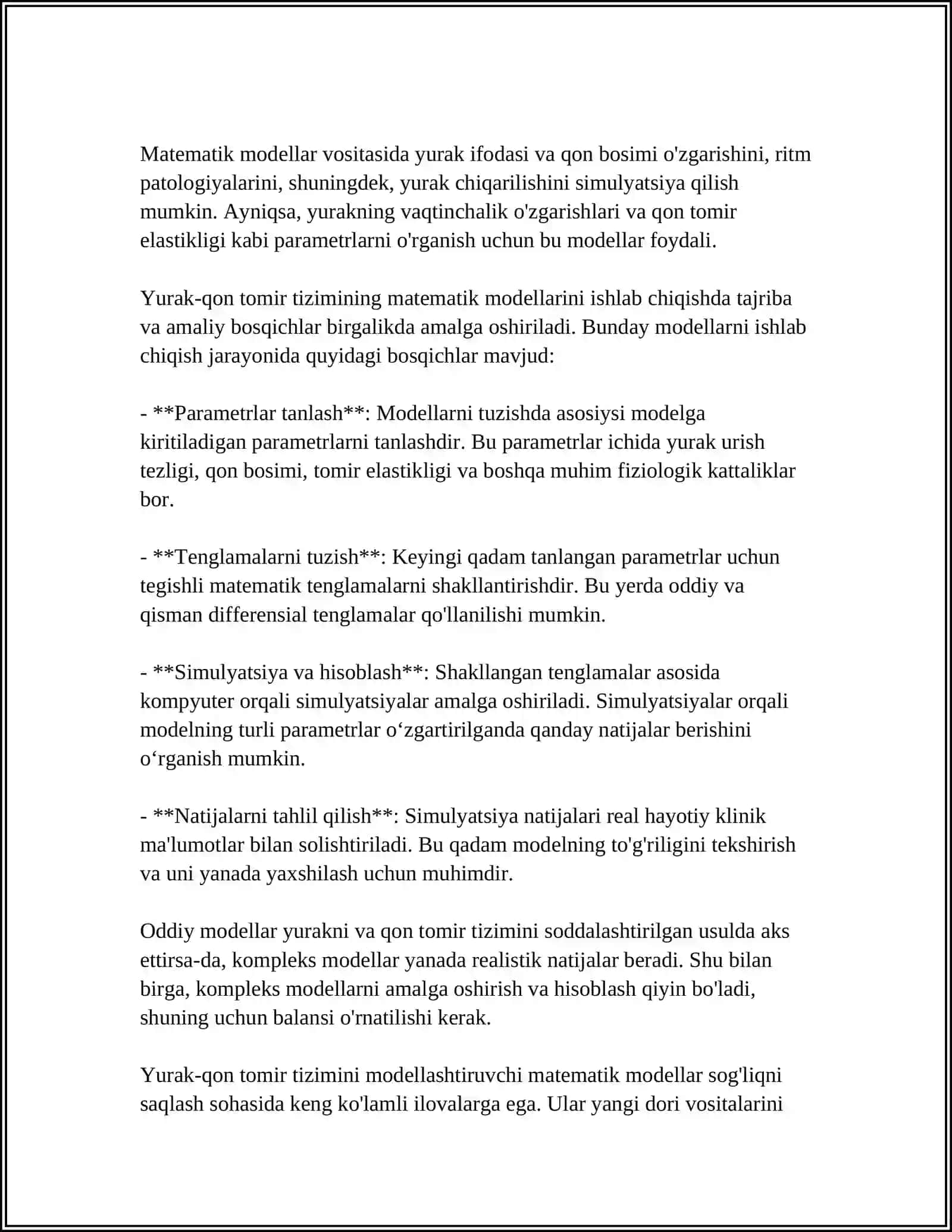 TIBBIY-BIOLOGIK MAZMUNDAGI DIFFERENSIAL TENGLAMALARNI TUZISH VA YECHISH. TIBBIYOT, BIOLOGIYA VA FARMATSIYANING AMALIY MASALALARINI OCHIB BERISH 4