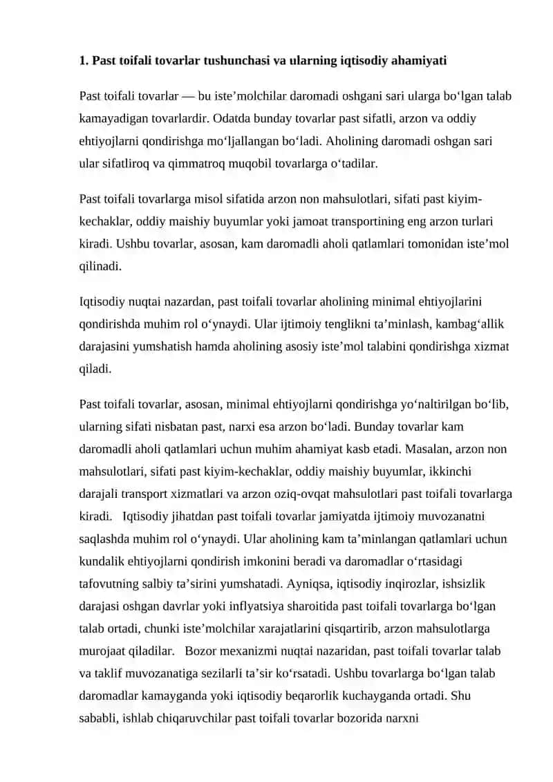 PAST TOIFALI, OLIY TOIFALI VA BIRLAMCHI EHTIYOJ TOVARLARI 4