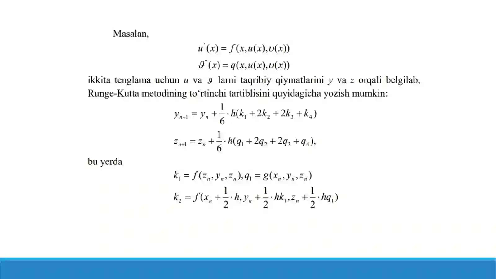 Oddiy differensial tenglamalar uchun qo‘yilgan chegaraviy masalalarni yechishning sonli metodlari 4