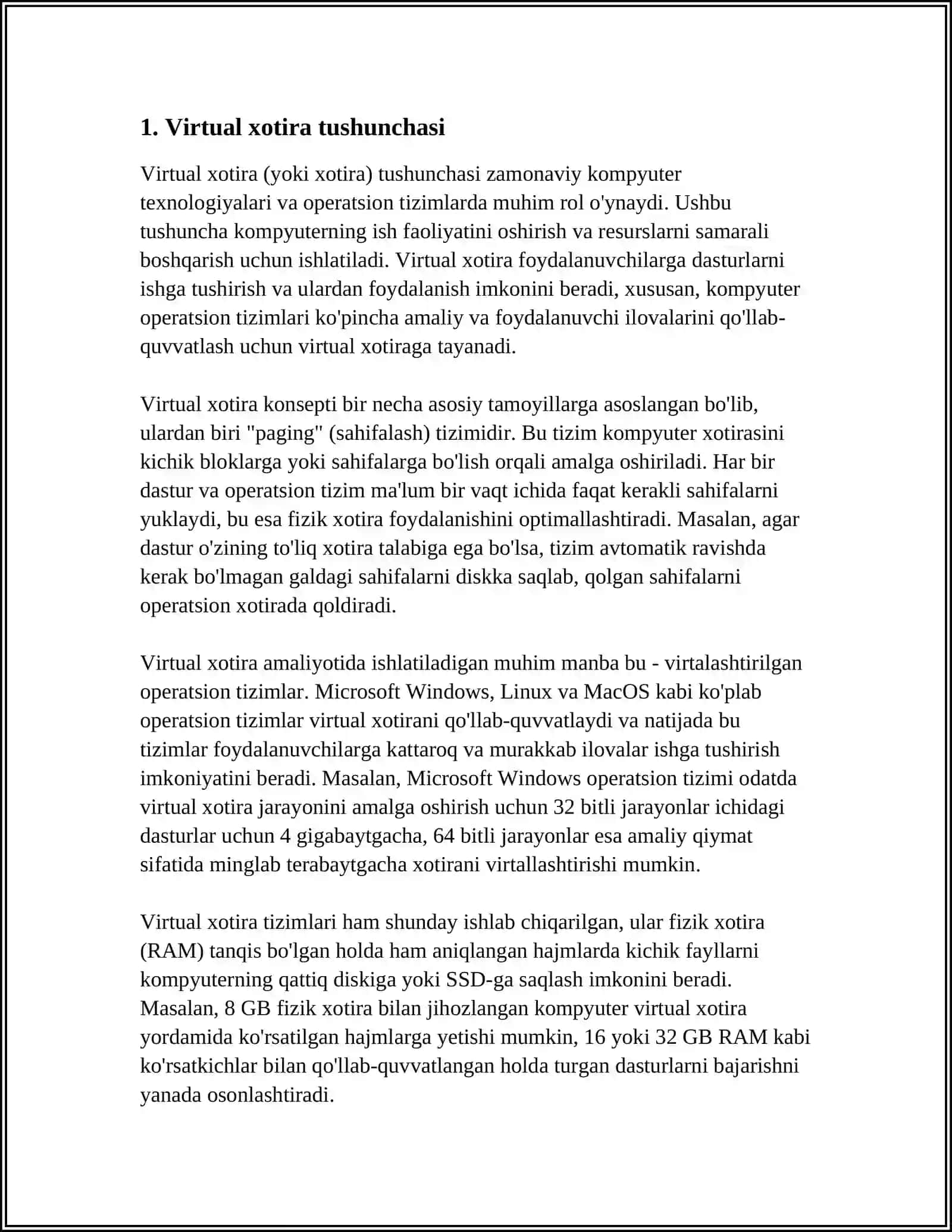 VIRTUAL XOTIRA VA UNING KOMPYUTER ARXITEKTURASIDA AMALGA OSHIRILISHI 4