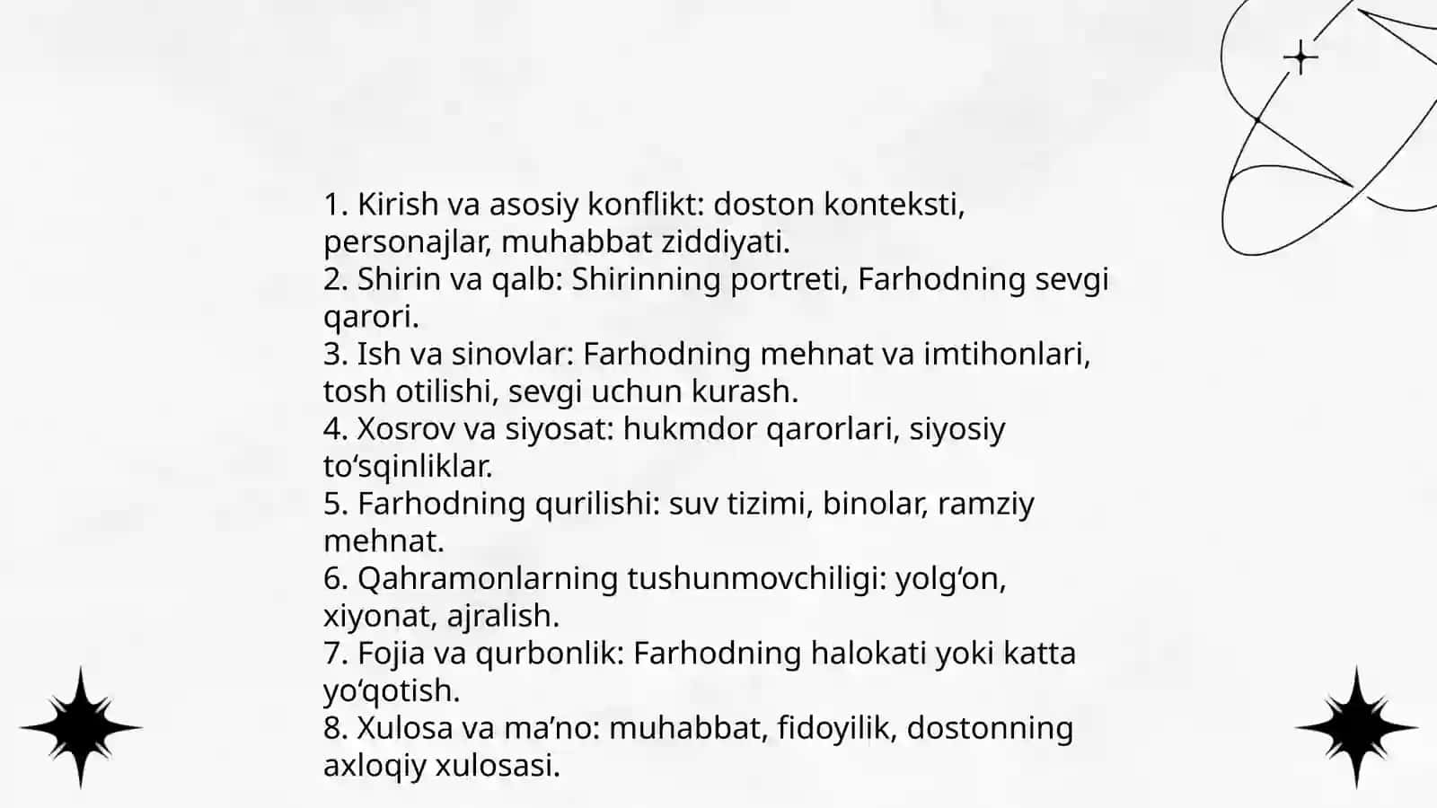 "Farhod va Shirin" dostonining boblar bo'yicha tasnifi 4