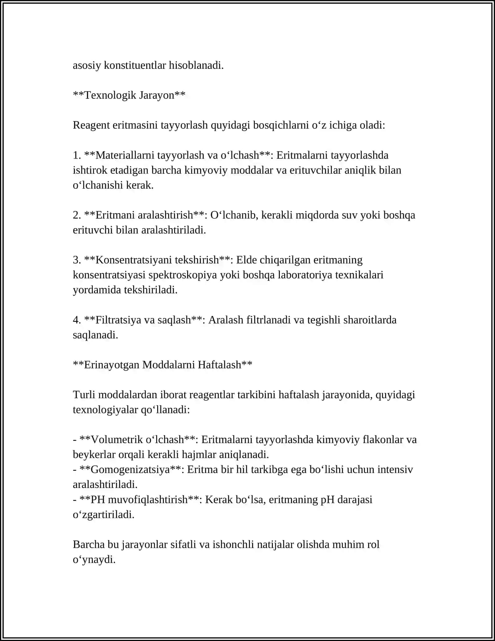 Reagent Eritmasini Tayyorlash Texnologiyasi 4