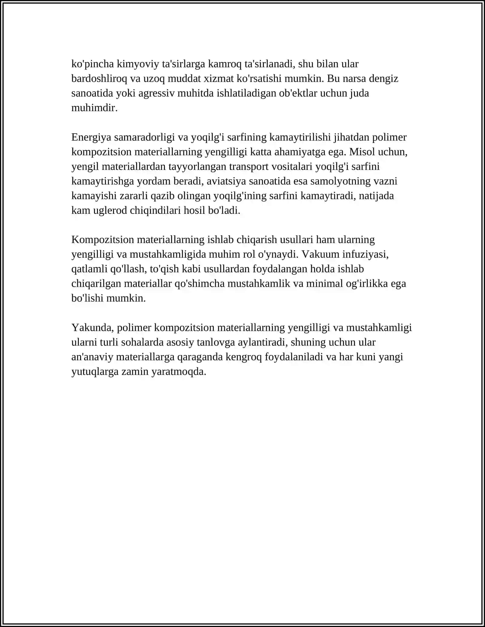 POLIMER KOMPOZITSION MATERIALLARNING AVIASOZLIKDA VA RAKETASOZLIKDAGI O'RNI 4