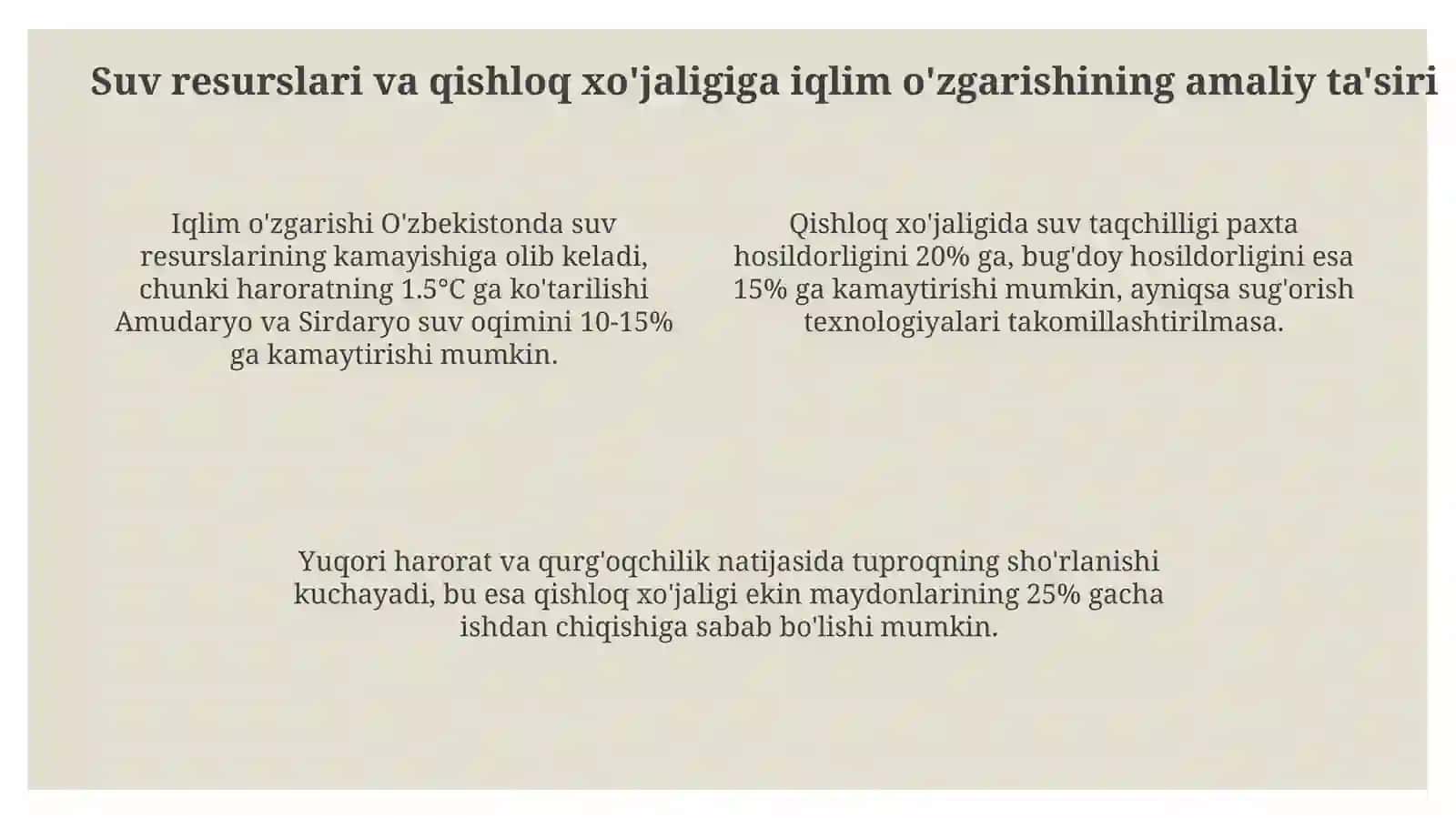 Global iqlim o'zgarishining O'zbekiston ekosistemaga ta'siri 4